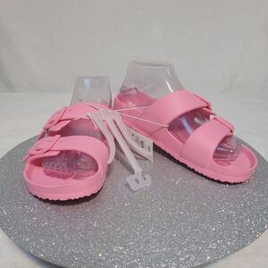 Shade & Shore Neida EVA Two Band Footbed Slide Sandals Hot Pink Womens Size 6